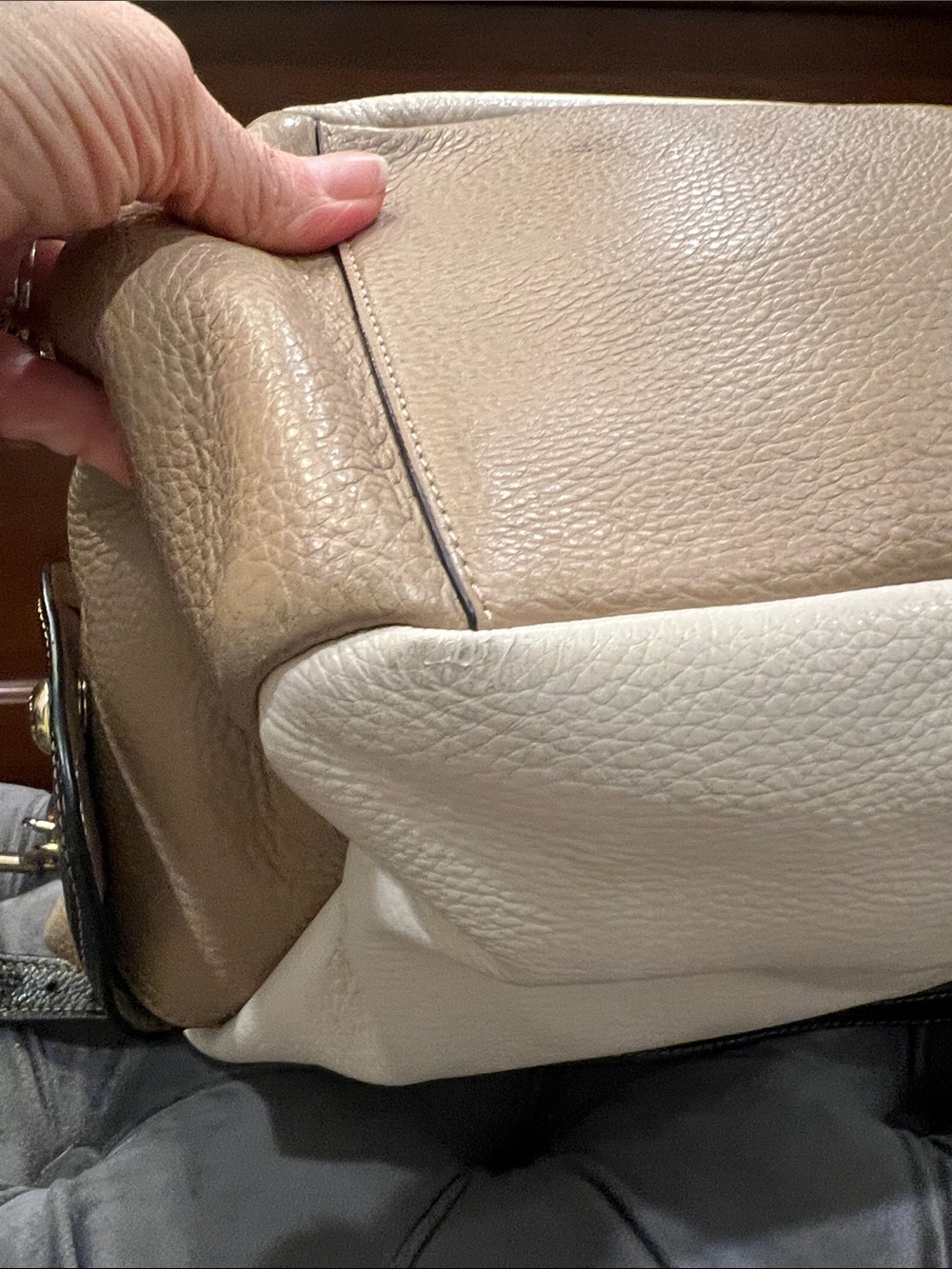 Coach Pebbled Leather Hobo in Off-White with Black Trim - Picture 7 of 9